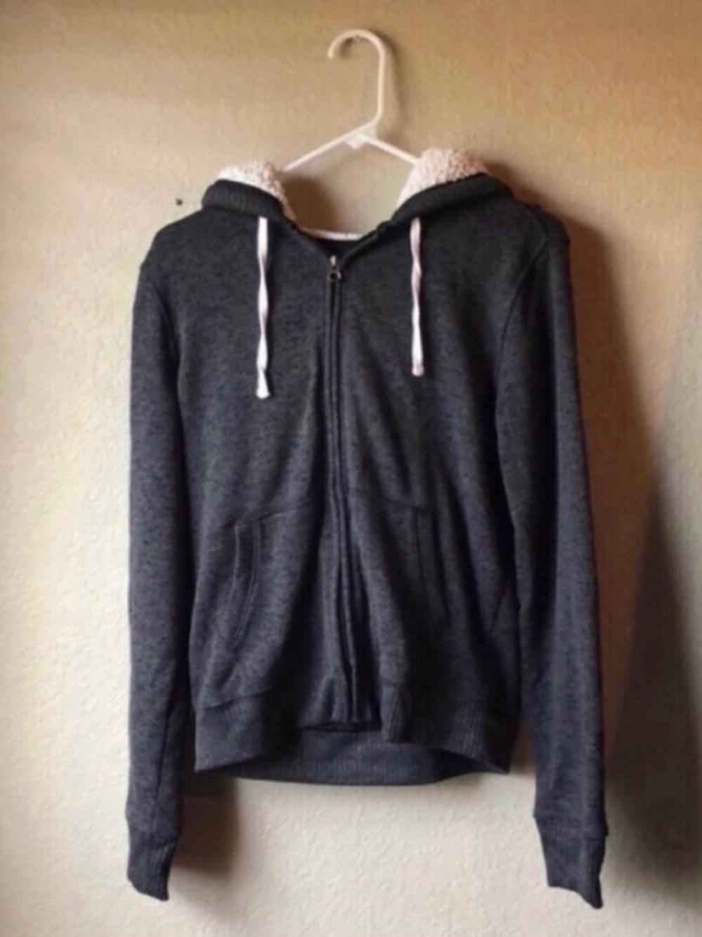 SO Jacket Women’s Y2K Dark Gray Fleece Zip Up Hoodie Casual Jacket Juniors Large